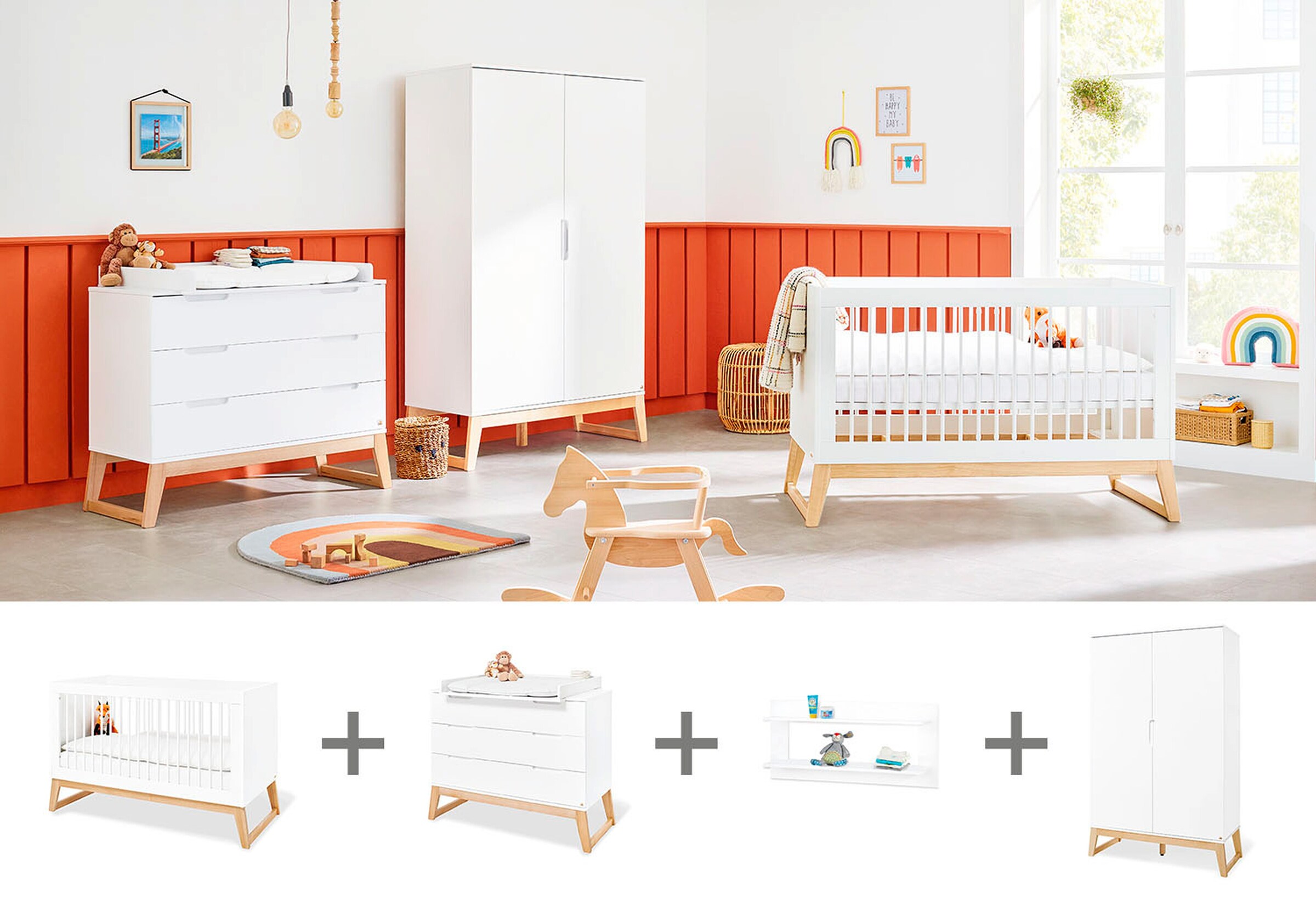 Pinolino Kinderzimmer-Set ´Bridge´ breit inkl. Wandregal, 4-tlg.