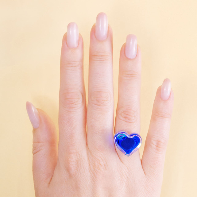 Bague en verre soufflé - Coeur Nano transparent