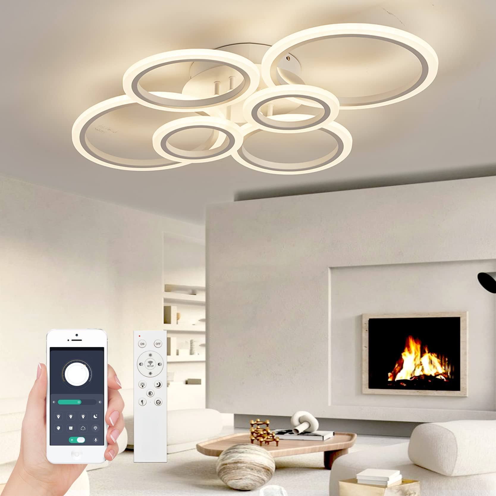 LED Deckenleuchte Φ80cm Weiß, mit Memory Funktion, Deckenleuchte Wohnzimmer Dimmbar mit Fernbedienung Farbwechsel 2700K-7000K Helligkeit Einstellbar,