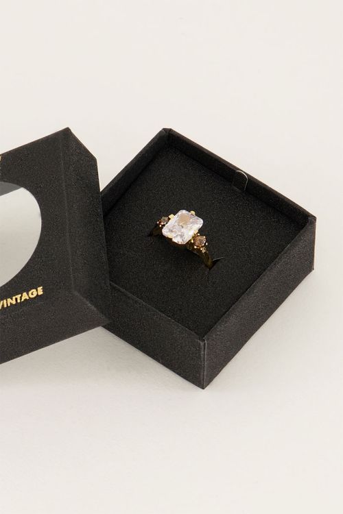Vintage statement ring transparant kristal