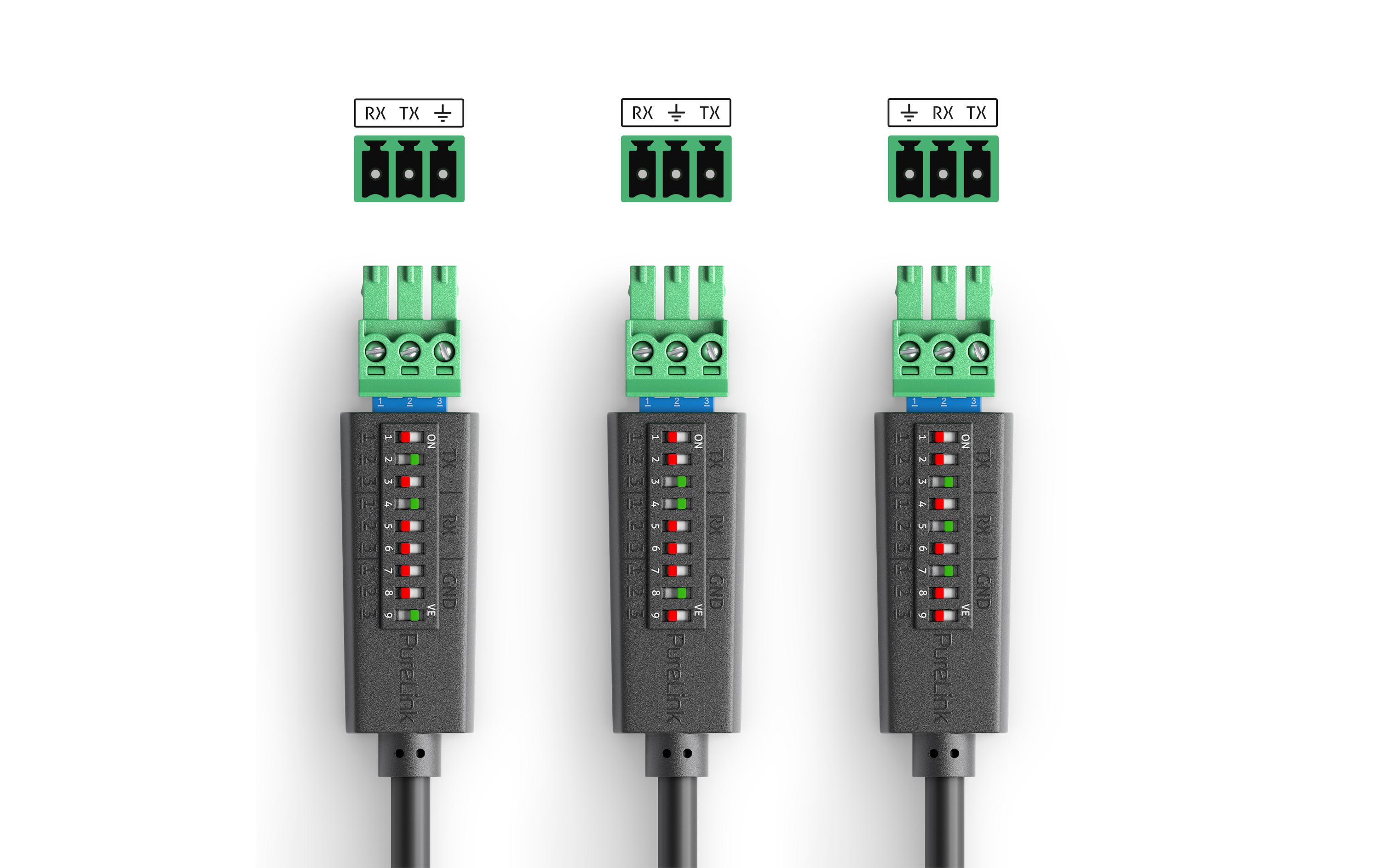 Kabel PTM-RS100 RS-232Konfigurierbares RS232 Kabel mit DIP-Switch