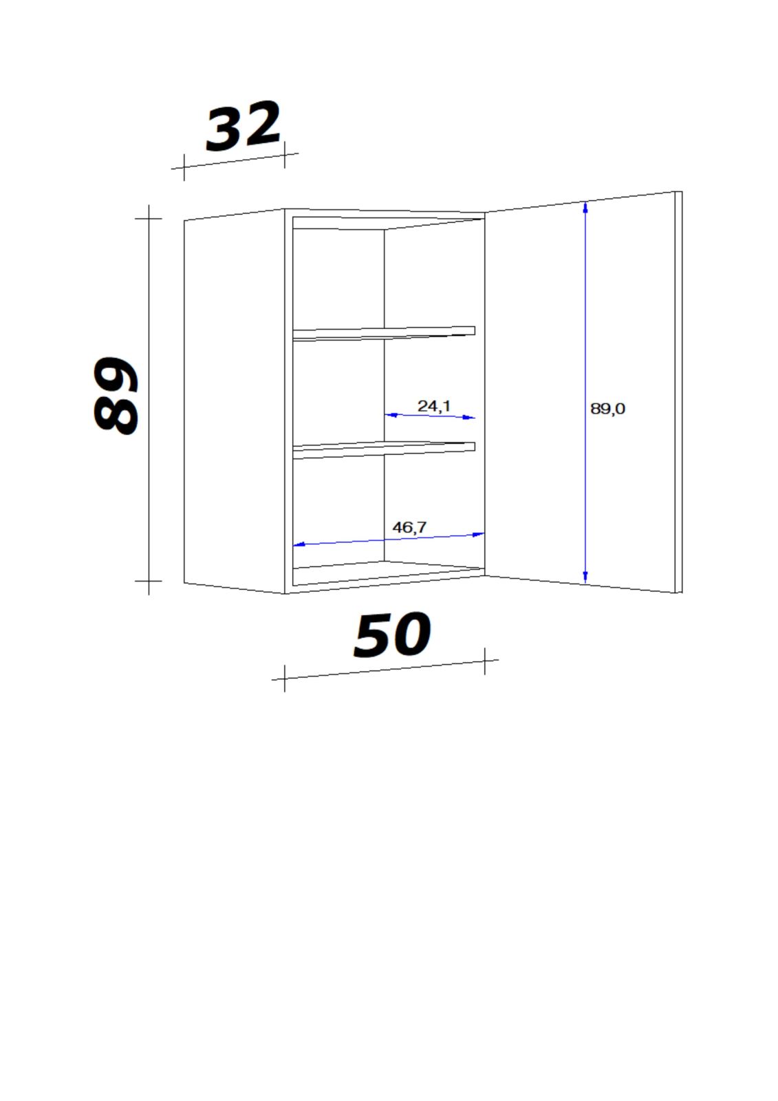 Oberschrank LUCCA - weiß - 50x89 cm