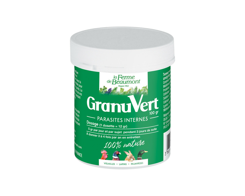 Granuvert 100 gr • purge naturelle en granulés pour canards et poules • soin naturel contre parasites internes