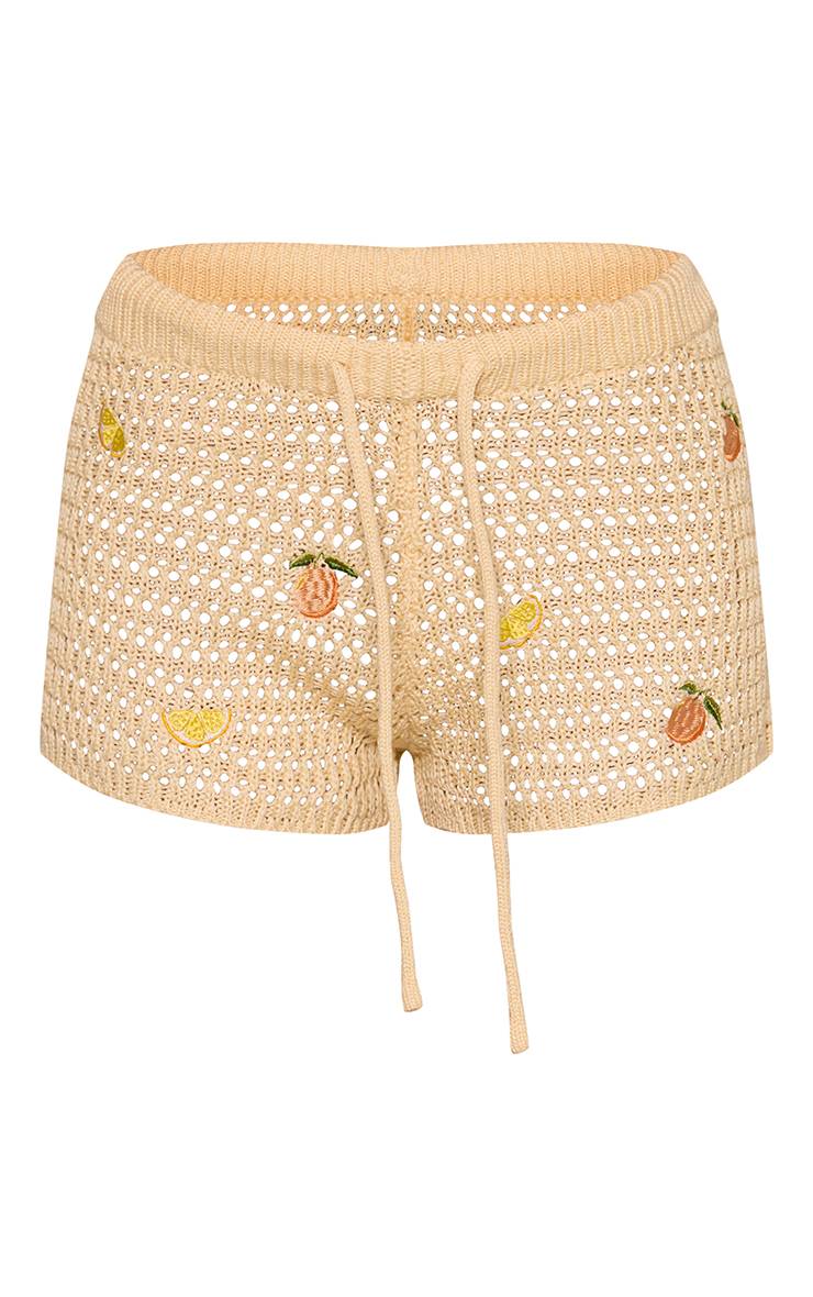 Citron Short En Crochet Avec Détail Broderie Citron Et Cordon De Serrage