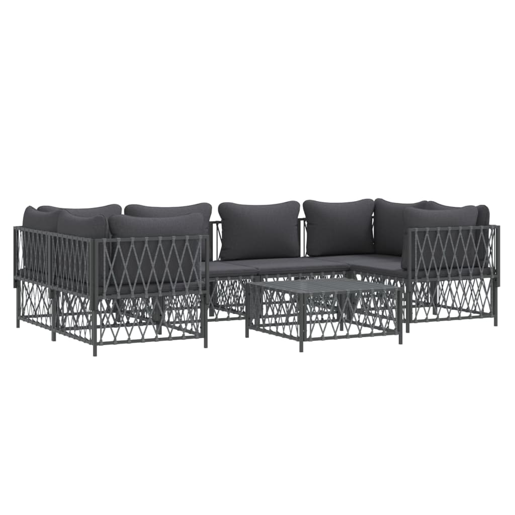 Salon de jardin meuble d'extérieur ensemble de mobilier 7 pièces avec coussins anthracite acier