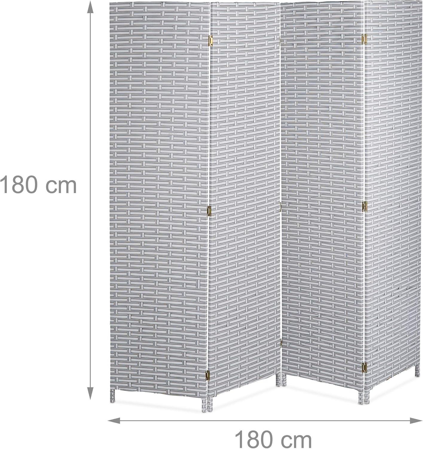 Relaxdays Paravent Raumteiler, 4-teilig, HxB: 180 x 180 cm, Faltbarer Raumtrenner, Sichtschutz, Kunststoff, weiß-grau UX8290923