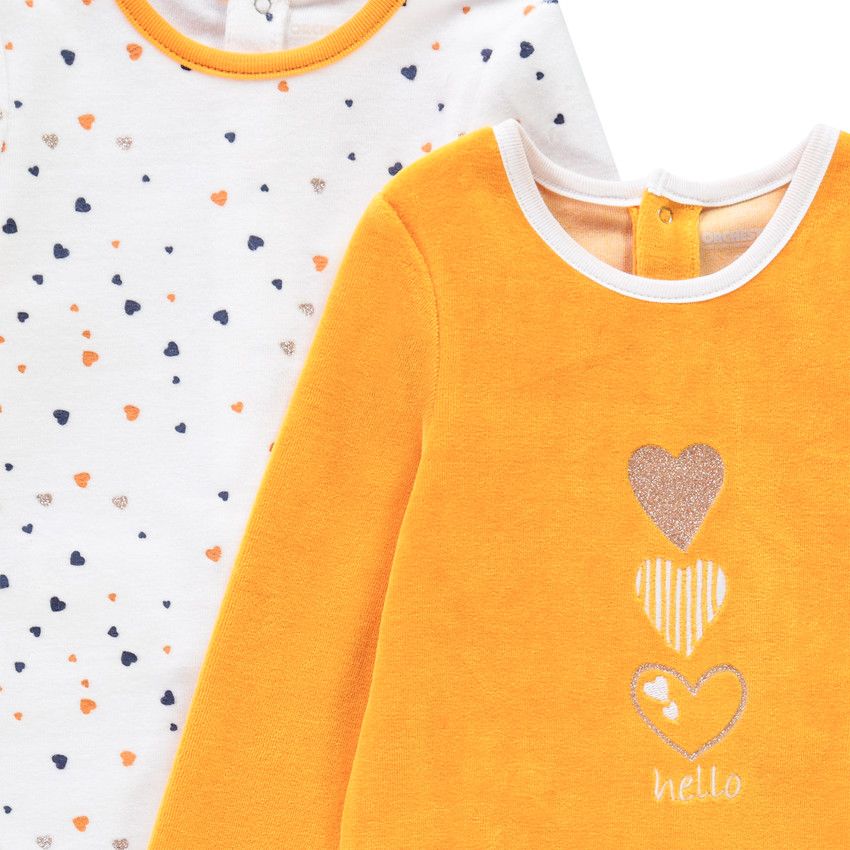 Lot de 2 dors-bien en velours motifs coeurs pour bébé fille - Jaune