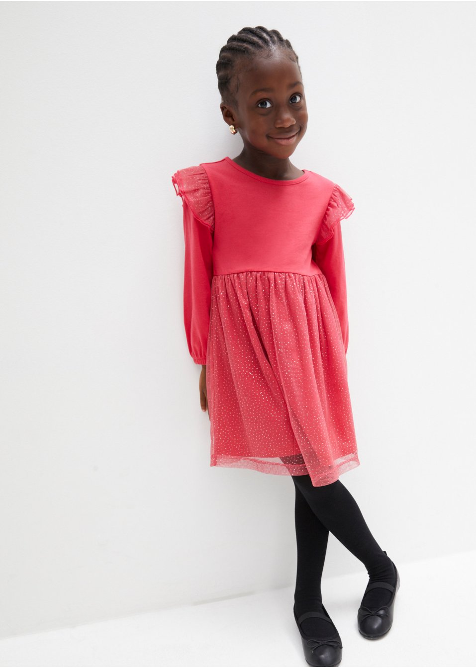 Robe en jersey fille avec manches longues et tulle