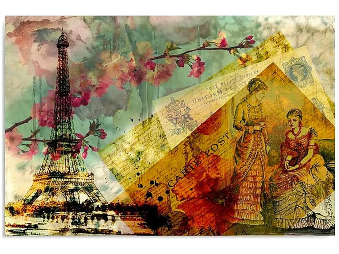 Tableau carte postale de paris 2 - 80 x 60 cm