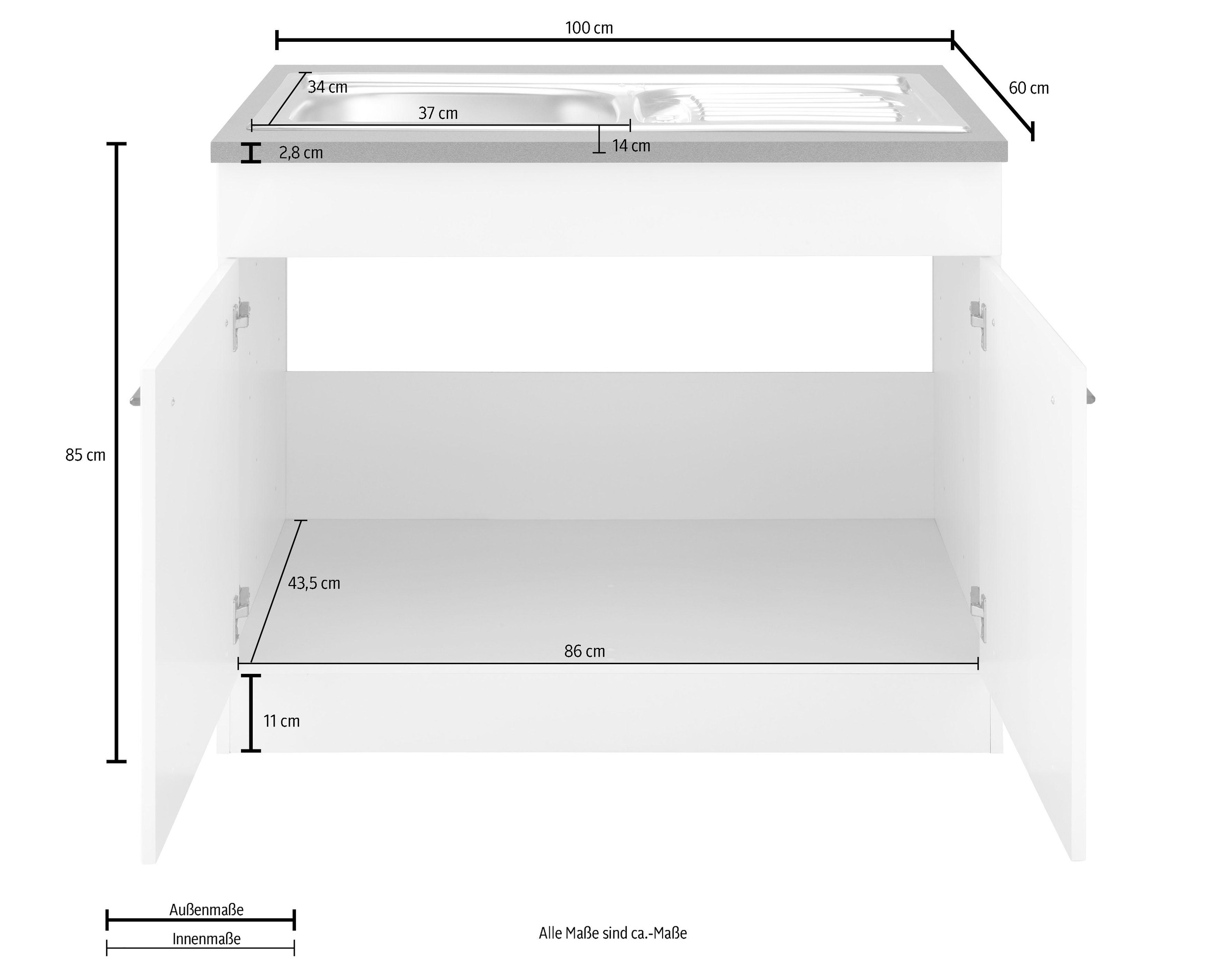 KOCHSTATION Spülenschrank »KS-Tulsa« 100 cm breit, 2 Türen, Metallgriff, MDF Front, inkl. Einbauspüle