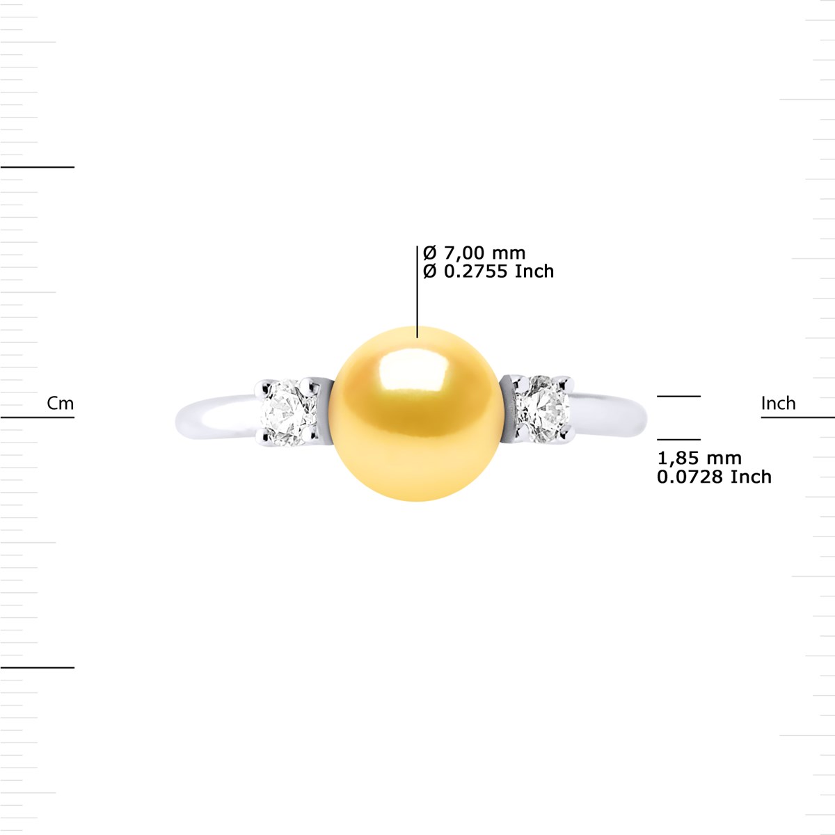 Bague Ajustable Perle d'Eau Douce 7-8 mm Dorées et Oxydes de Zirconium Argent 925