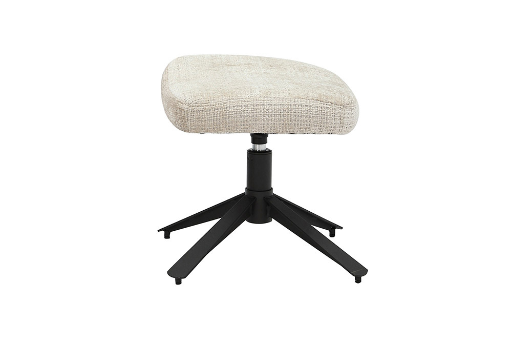 Drehbarer Hocker CLOUD champagner beige Chenillestoff schwarz Metall Fußhocker