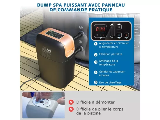 Spa Gonflable, 2 à 4 Personnes, 180 x 68 CM, Spa Rond Portable avec 108 Jets de Massage, Filtration à Cartouche et Bâche de Protection pour Le Spa, Gris (avec Appui-tête et Porte-gobelet)
