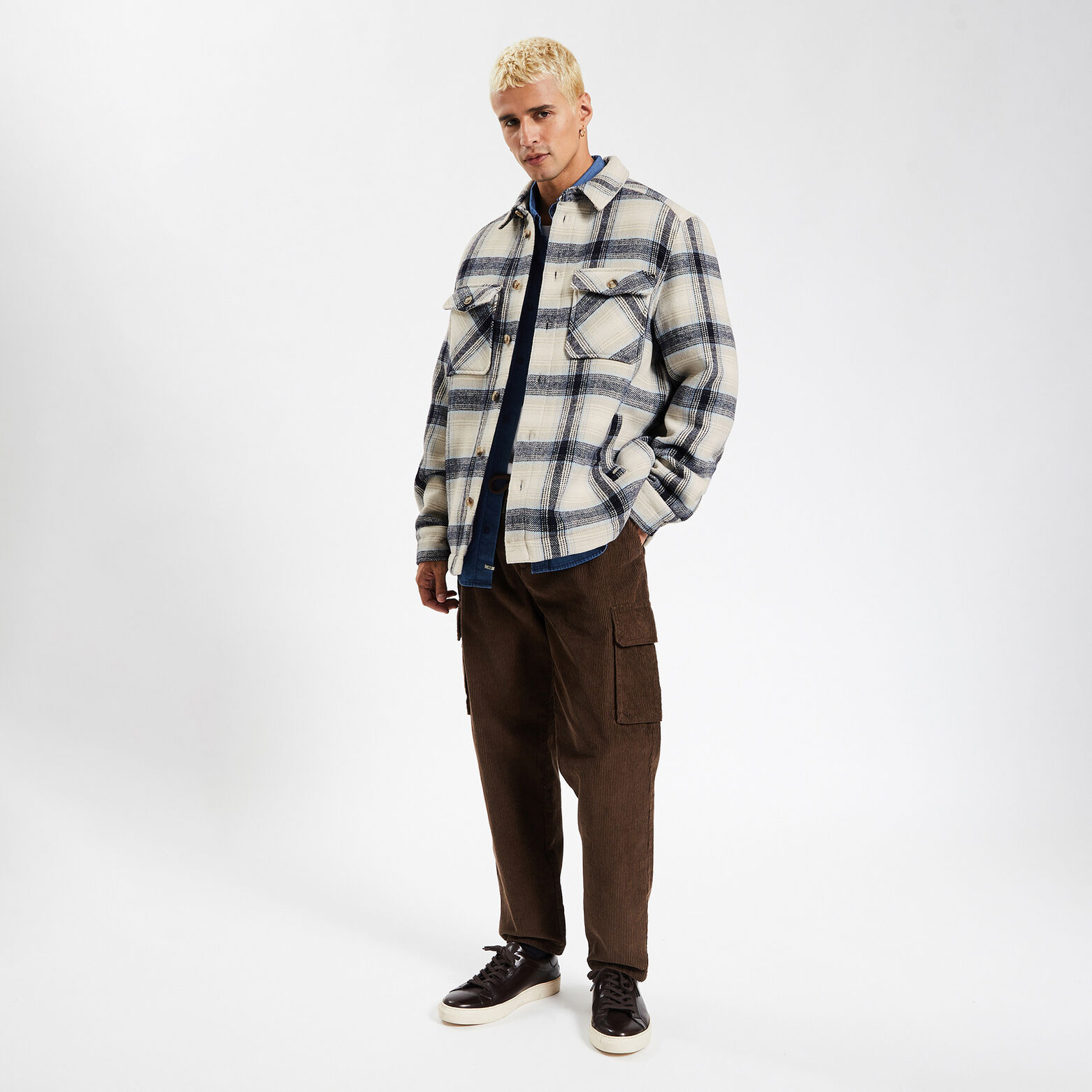 Surchemise carreaux laine doublure sherpa Ecru