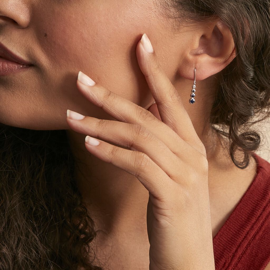 Boucles D'oreilles Pendantes Josephine Or Blanc Saphir Et Diamant