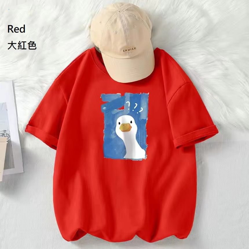 JUN.LEE - T-shirt met ronde hals en ganzenprint, elleboogmouwen