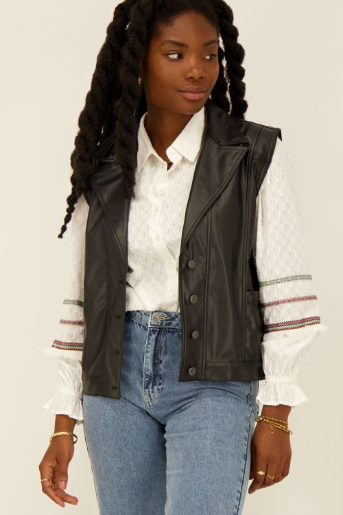 Zwarte leatherlook gilet oversized