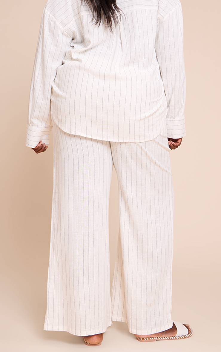 Crème Pantalon Décontracté À Fines Rayures Grande Taille