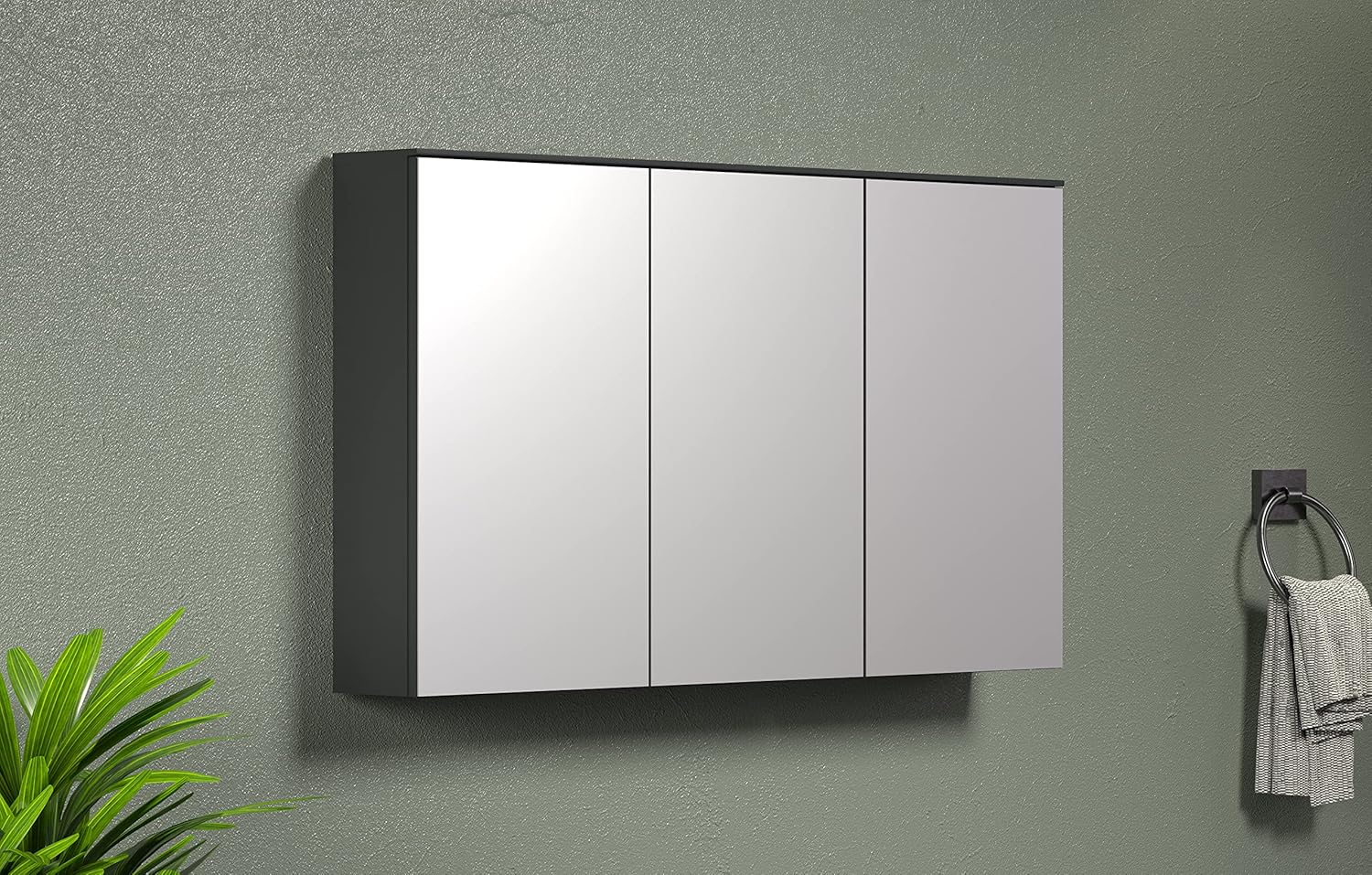 trendteam smart living - Synnax - Spiegelschrank - Anthrazit - Badspiegel mit 9 Fächern und 6 verstellbaren Einlegeböden - (BxHxT) 120 x 70 x 17 cm - moderner Badezimmerspiegel 3-türig - kratzfest
