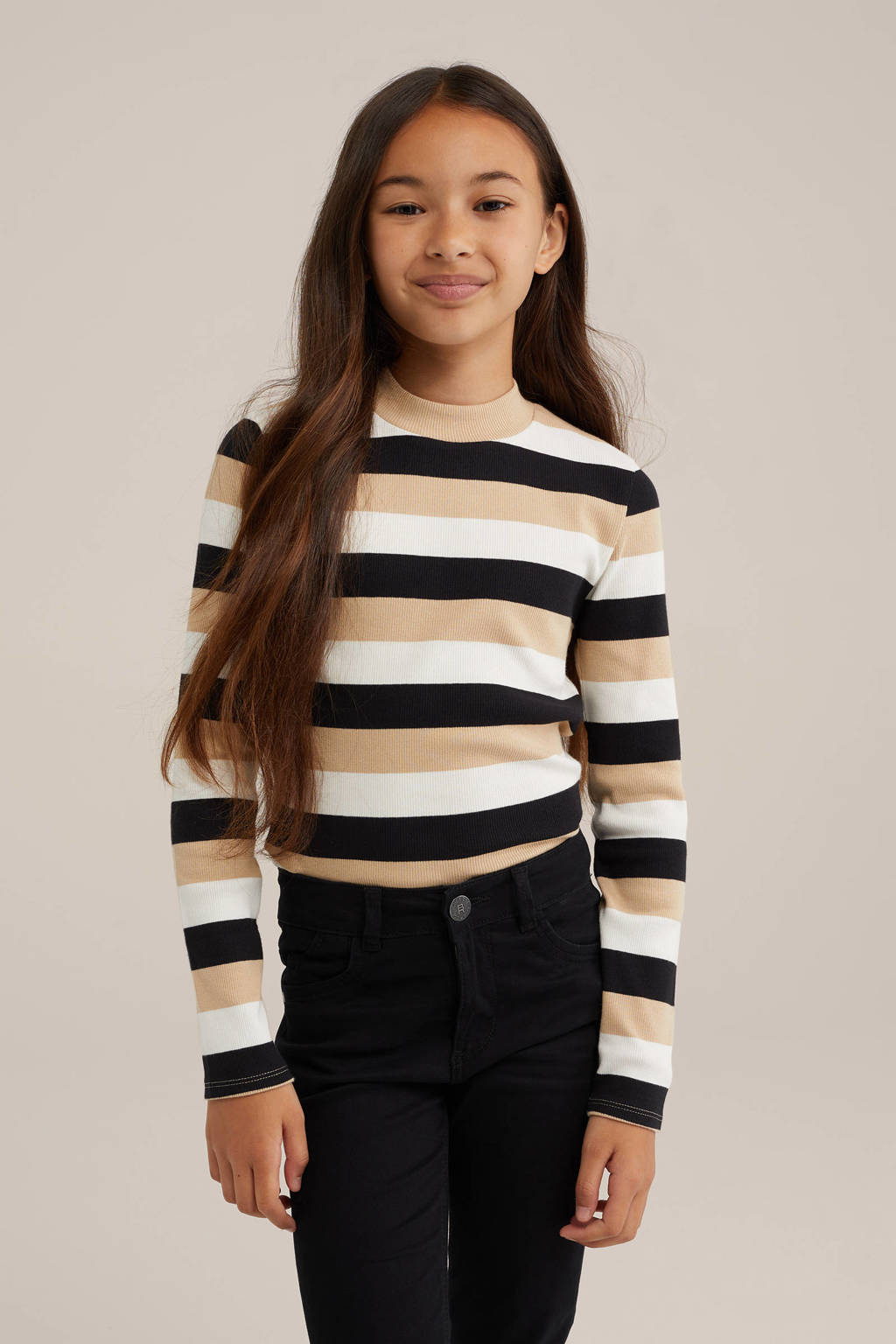 WE Fashion gestreepte longsleeve groen