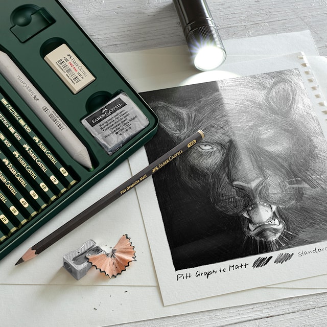 Sett med Pitt Graphite Matt + Castell 9000 med tilbehør 20 deler Faber Castell