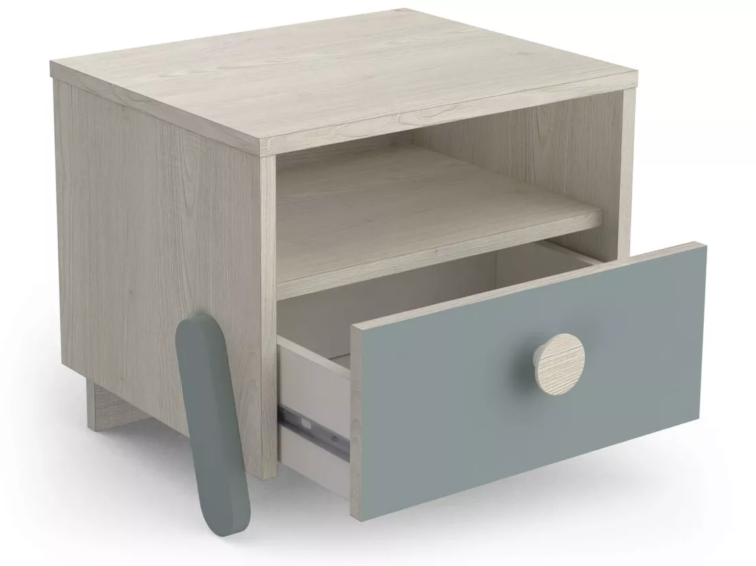 Chevet 1 tiroir 1 niche en bois couleur chêne topanga et vert de gris - CH219