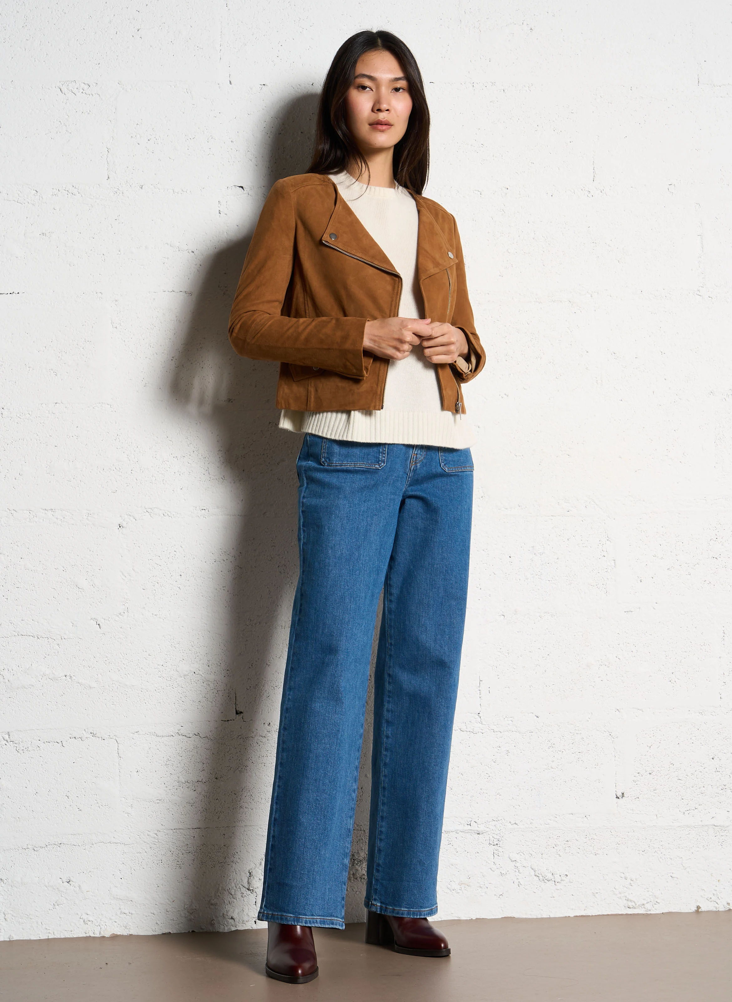 Blouson zippé en cuir | Marron