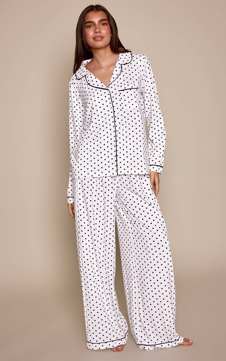Vintage Ensemble Pyjama Haut Manches Longues Et Pantalon En Jersey Doux Avec Passepoil