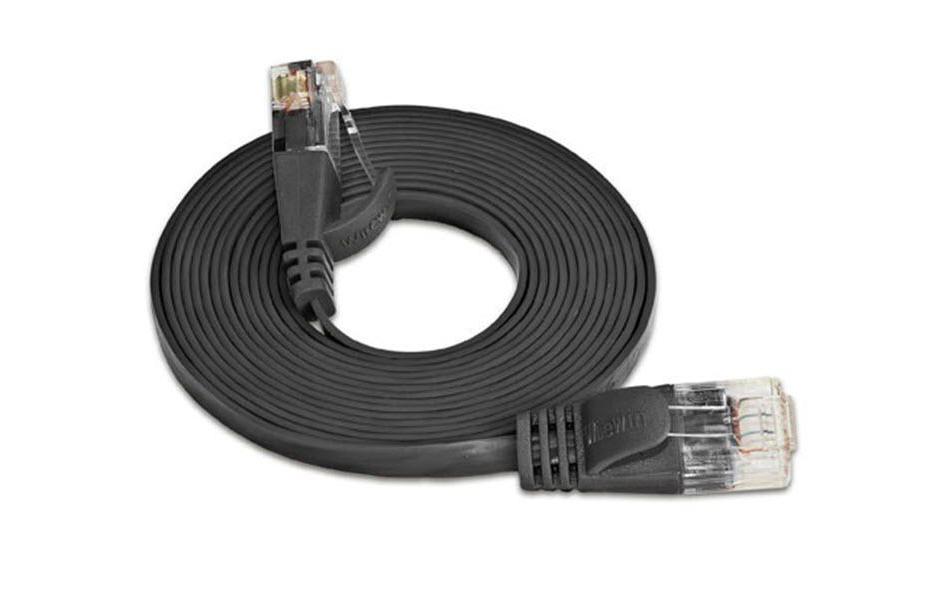 Slimpatchkabel RJ-45 - RJ-45, Cat 6, UTP, 5 m, SchwarzUnscreened/Unshielded Twisted-Pair-Kabel (UTP) mit Klinkenschutz