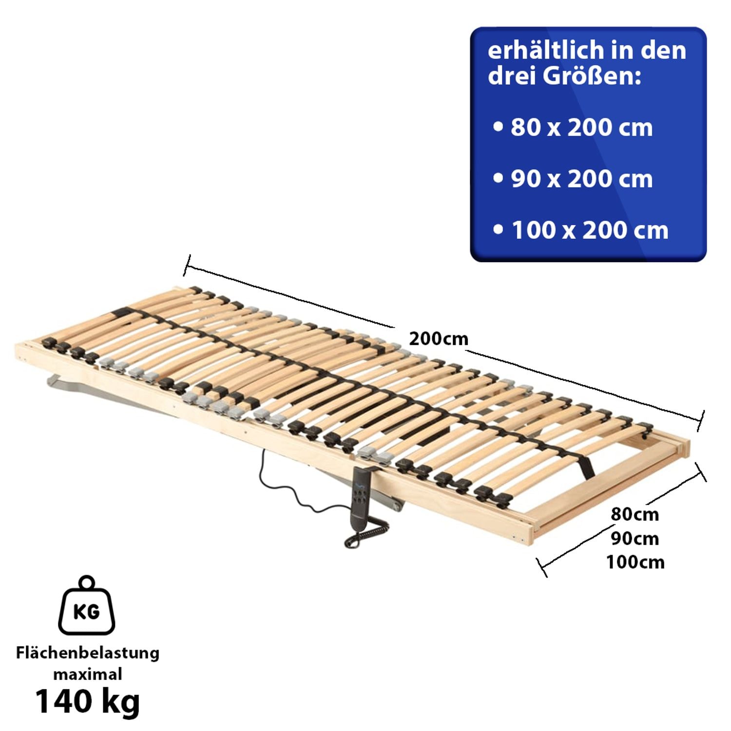 Coemo Lattenrost Ergo mit Motor Kopf- und Fußteil elektrisch verstellbar Bausatz 90 x 200 cm