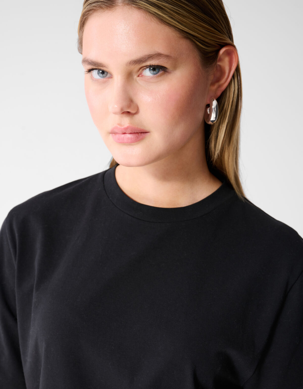 Kanten Satijnen T-shirt Zwart