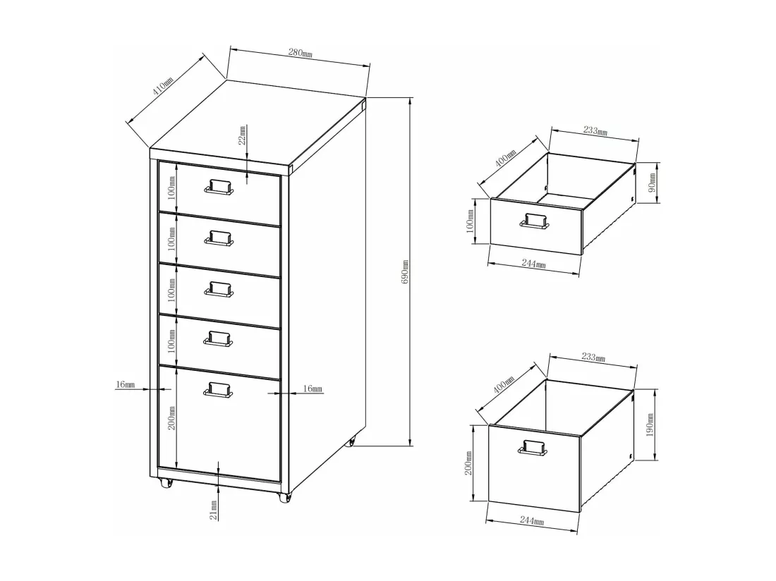Caisson de bureau meuble blanche 28 x 41 x 69 cm 03_0006328