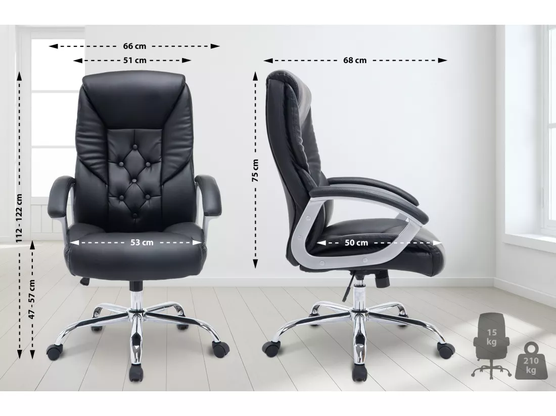 Chaise de bureau - Similicuir & Métal chromé - Noir - XXL Rodeo