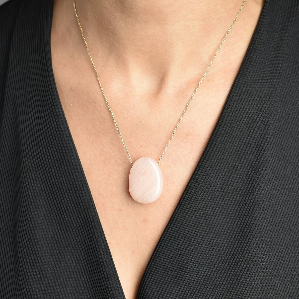 Collier pierre naturelle aventurine couleur pêche Plaqué OR 750 3 microns
