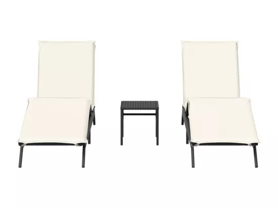 Chaises longues lot de 2 avec table noir résine tressée