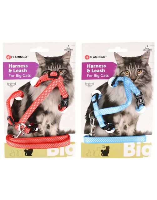 Flamingo Kattenharnas + Lijn Grote Kat Aiwa - Kattentuigje - Assorti 25-40cm 10mm