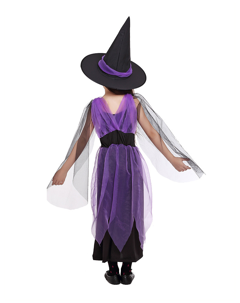 (100-105cm) Fasnachts Kinder Kostüm Hexen Verkleidung für Motto Partys / Halloween inkl. Hut - Lila / Schwarz