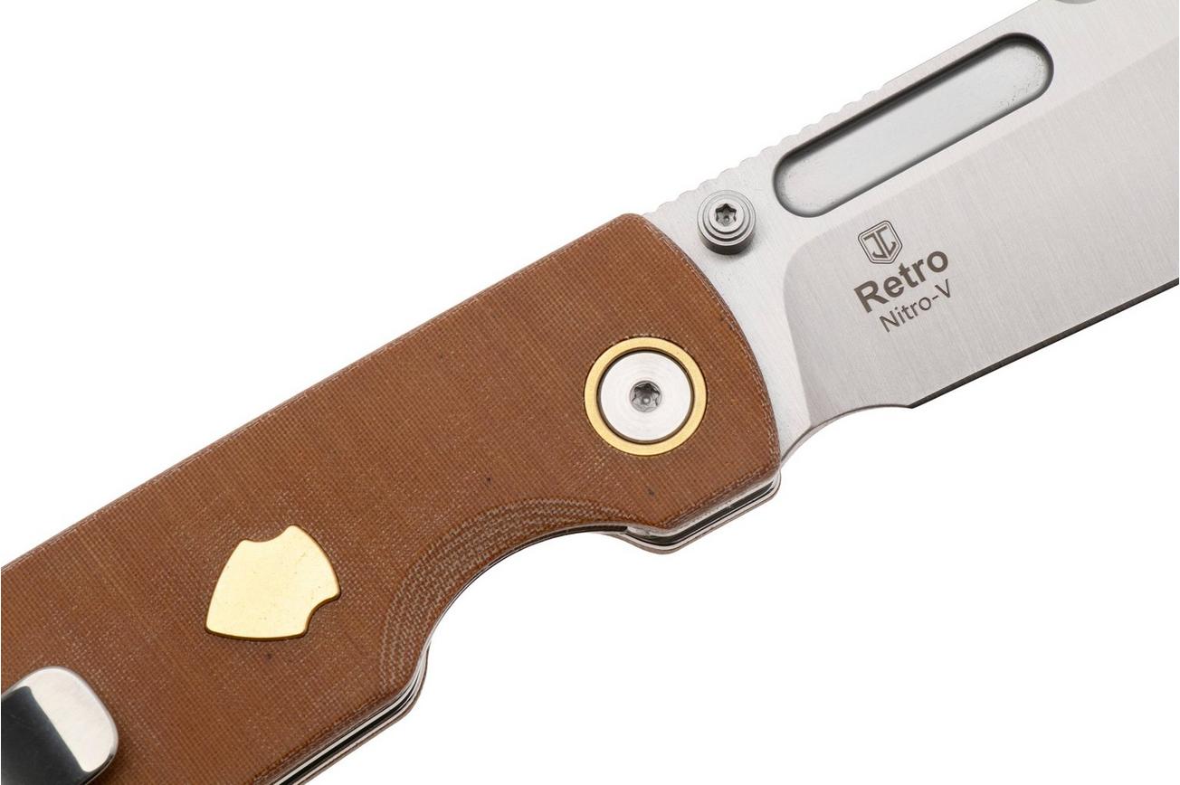 Kizer Vanguard Retro V4726A1 Satin Nitro-V, Micarta Brass, zakmes, Johan Jordaan design