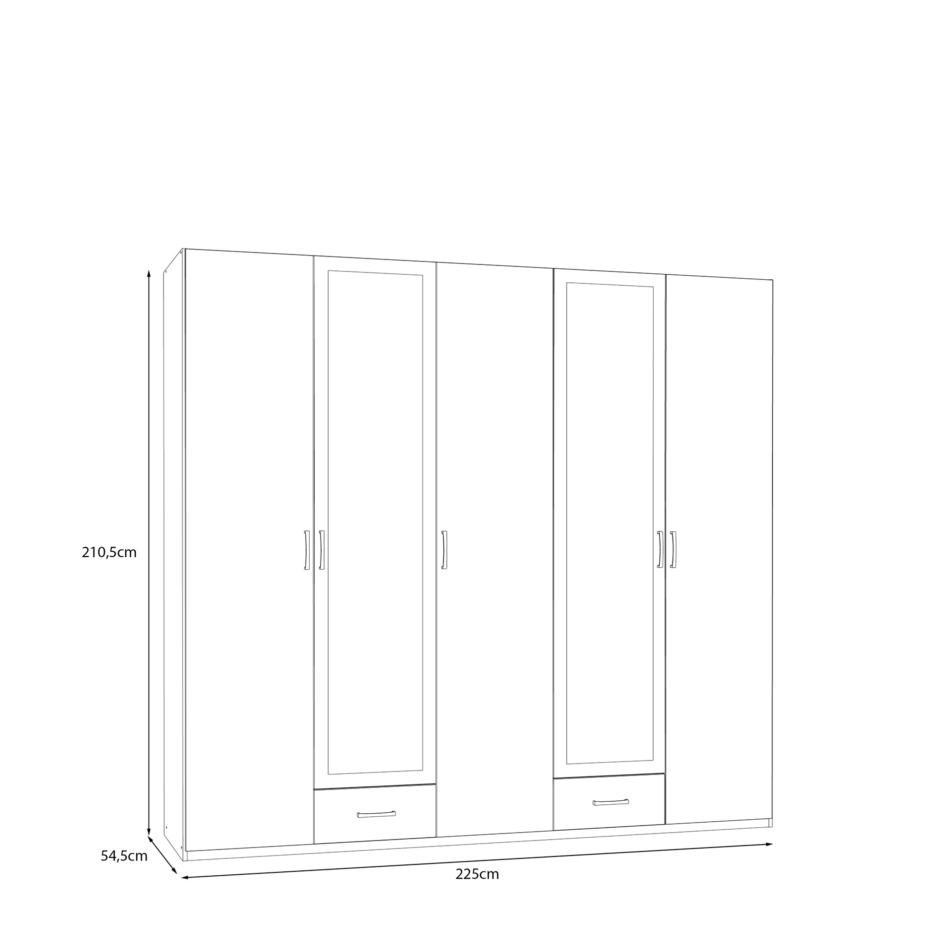 Drehtürenschrank - Sonoma Eiche - Wolfram grau - 5 Türen - 225 cm