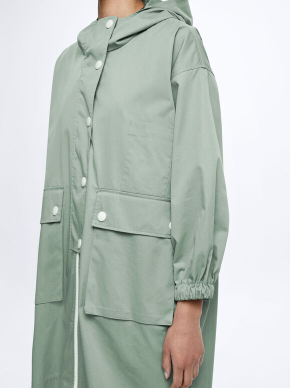 Parka com bolsos e capuz - Verde