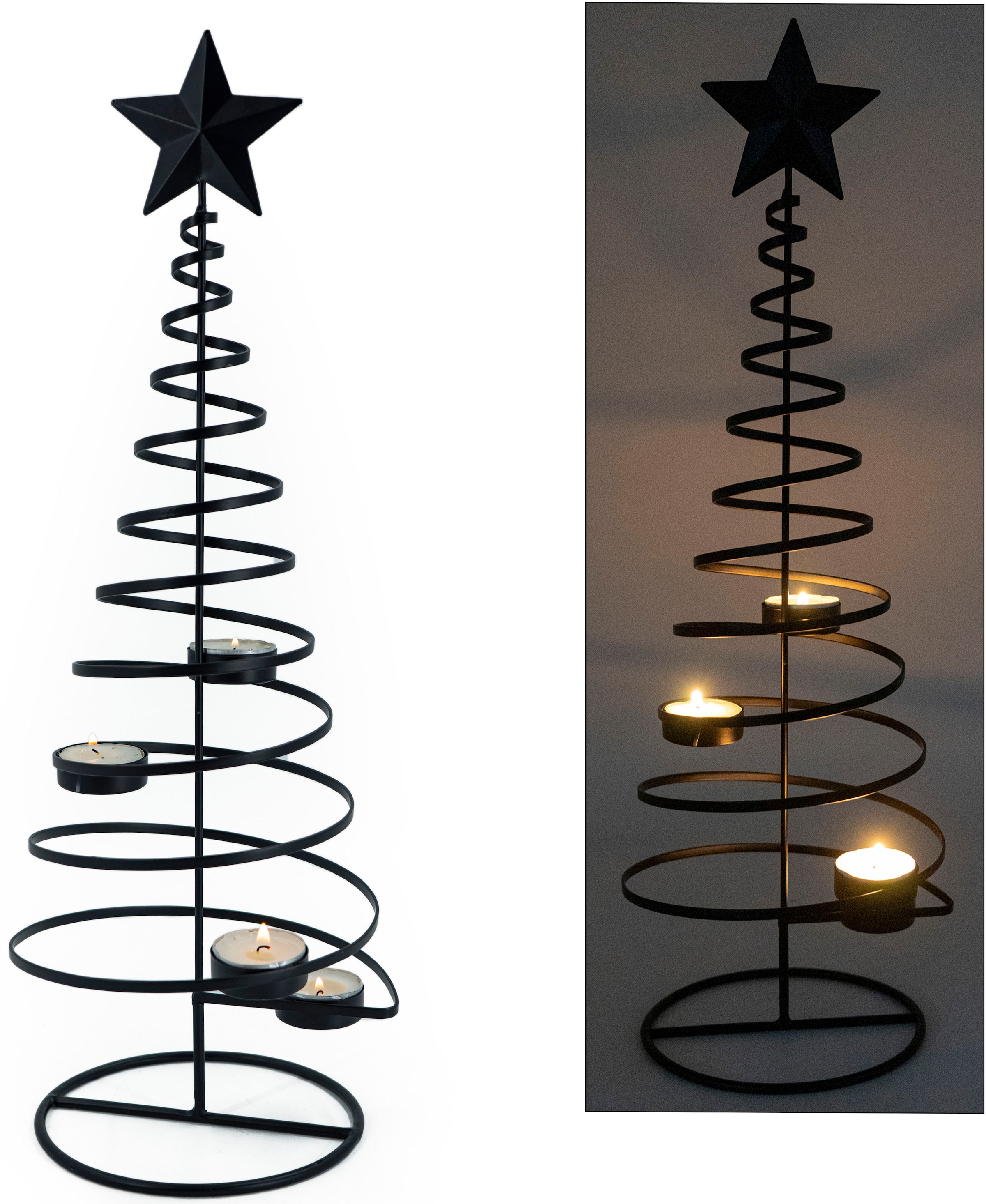 NOOR LIVING Kerzenhalter »Teelichthalter BAUM, aus Metall, mit Stern-Spitze« 4-flammig, Advendsleuchter, Höhe ca. 51 cm