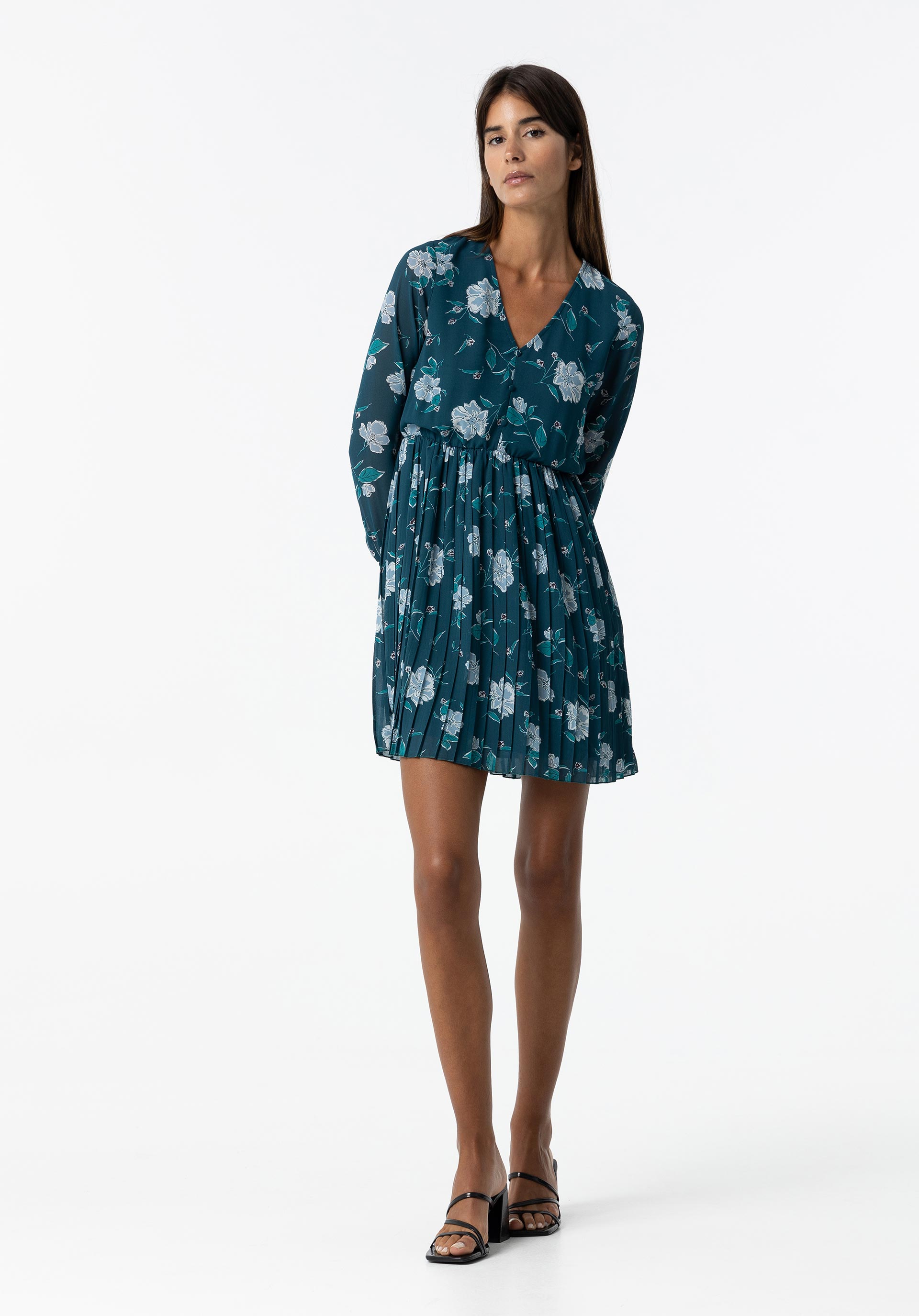 Vestido Estampado Floral Plissado