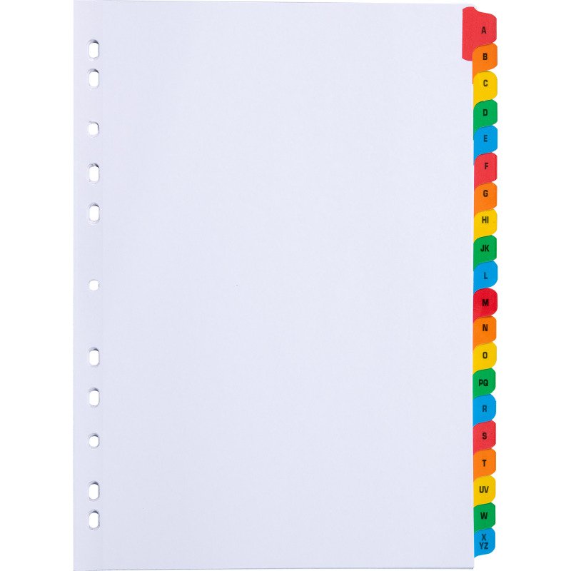 Intercalaire A4 carte bristol blanche Bruneau 20 onglets alphabétiques multicolores - 1 jeu