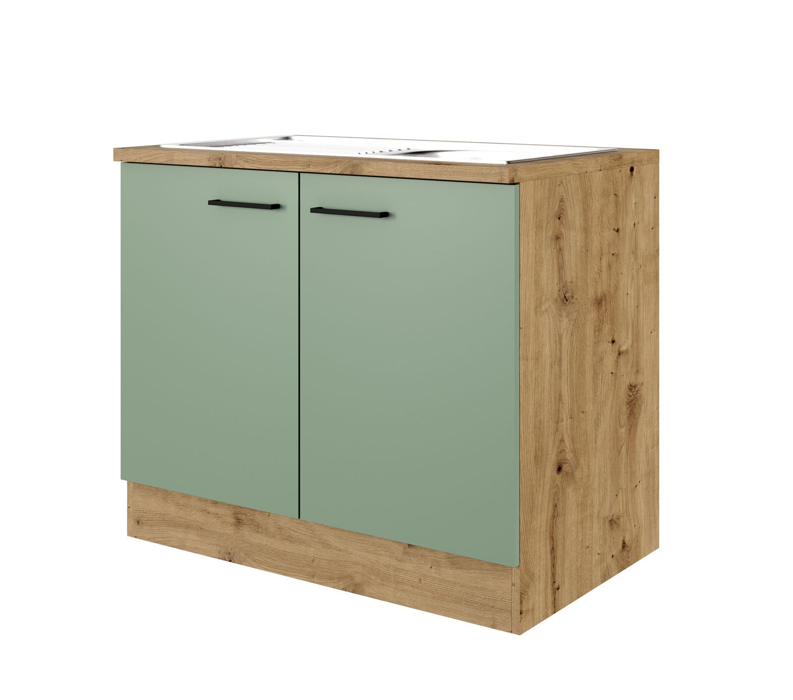 Spülenunterschrank Cara Schilfgrün/Artisan Eiche NB 100cm