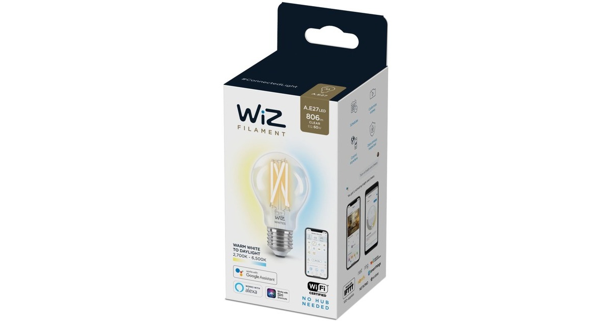 WiZFilament doorzichtig A60 E27 ledlamp  (Wifi + Bluetooth protocol)