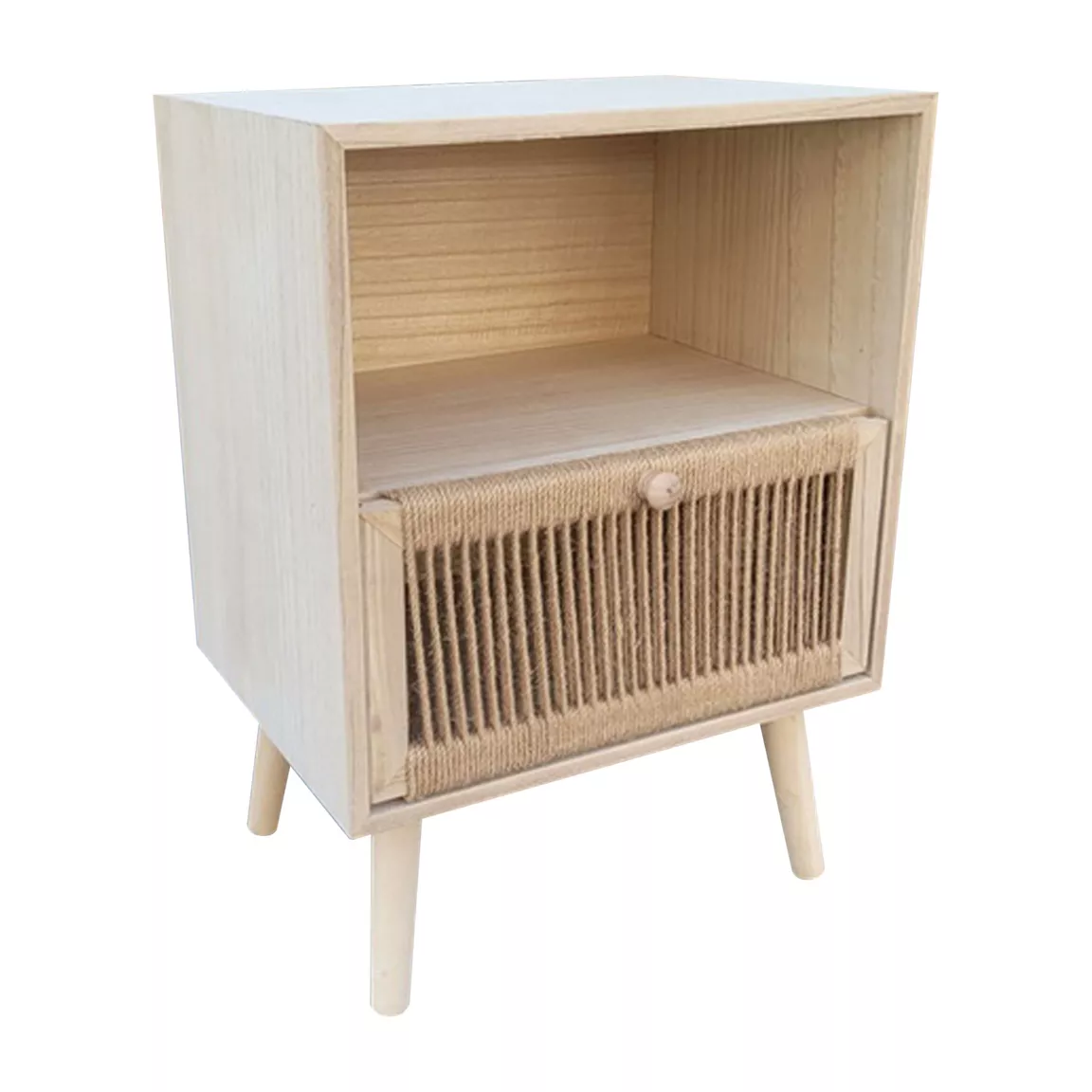 Table de chevet bois et corde de chanvre (H55 cm) Manille niche Beige