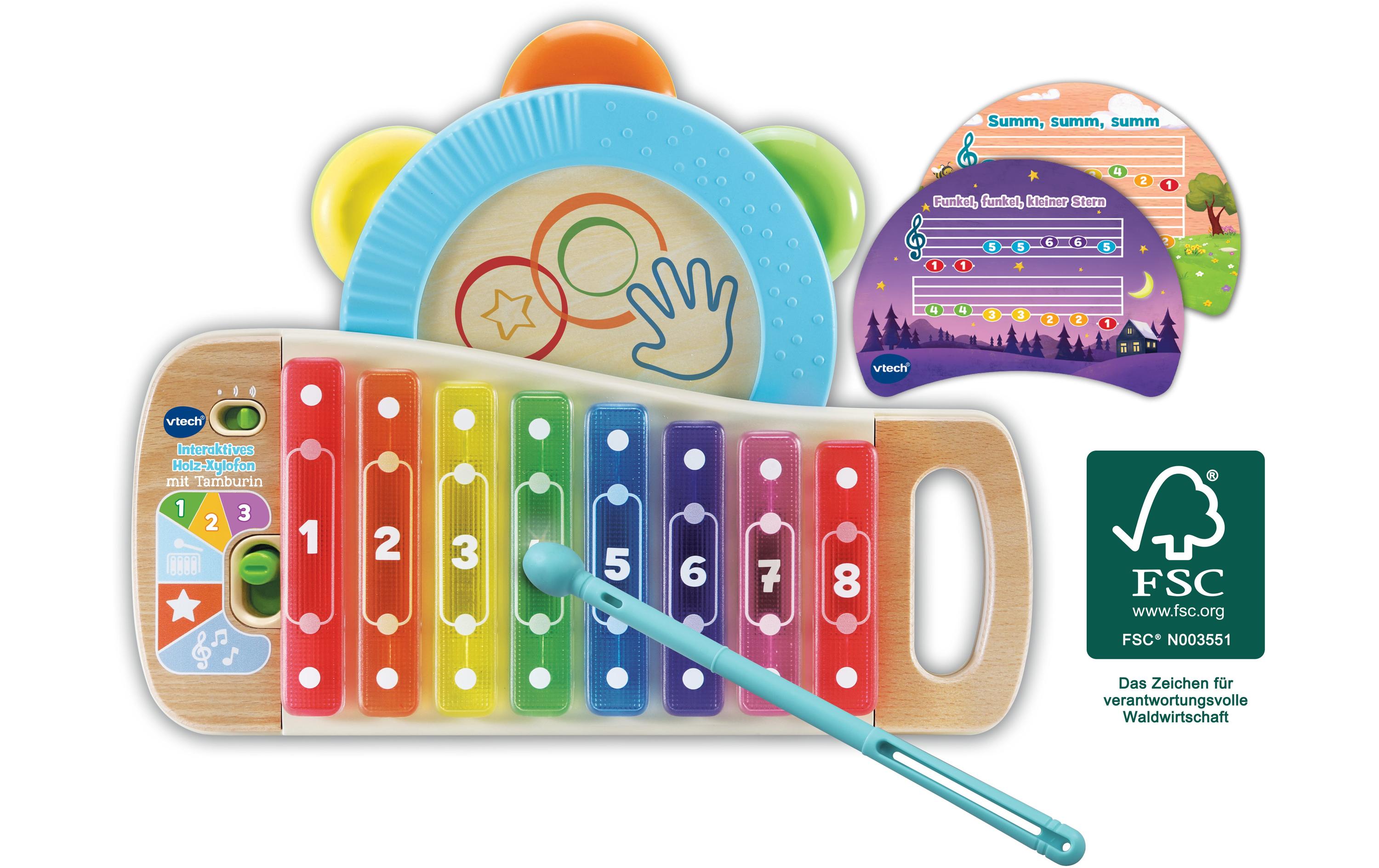 Musikspielzeug Interaktives Holz-Xylofon mit Tamburin -DE-Kinderinstrumente
