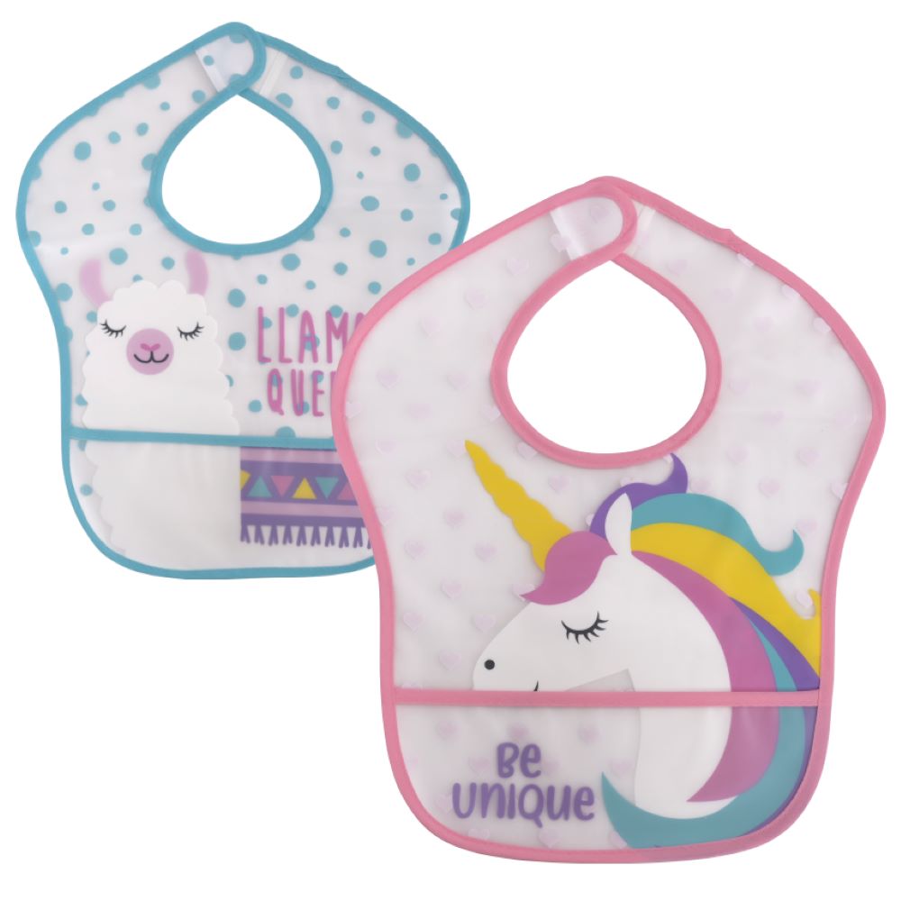 Baby Care Babylätzchen 2er-Set, Auffangtasche, Klettverschluss, wasserdicht rosa