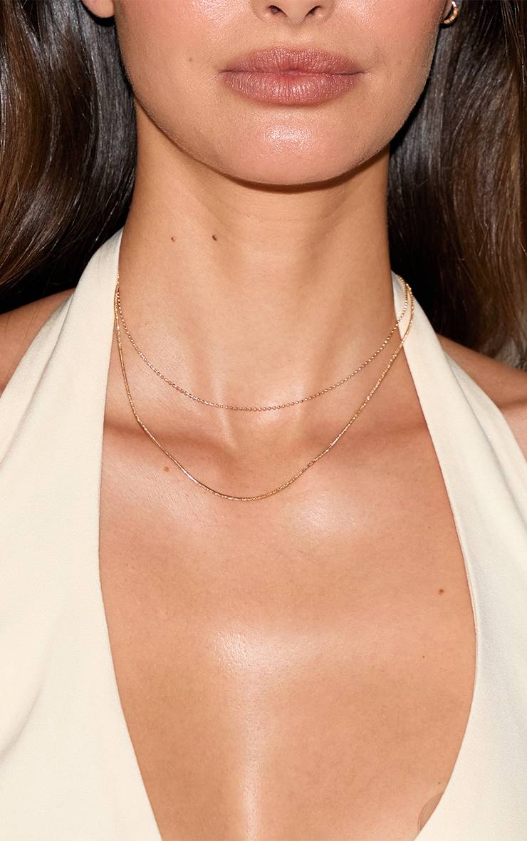 Doré Collier Délicat Double Chaîne Superposée Simple