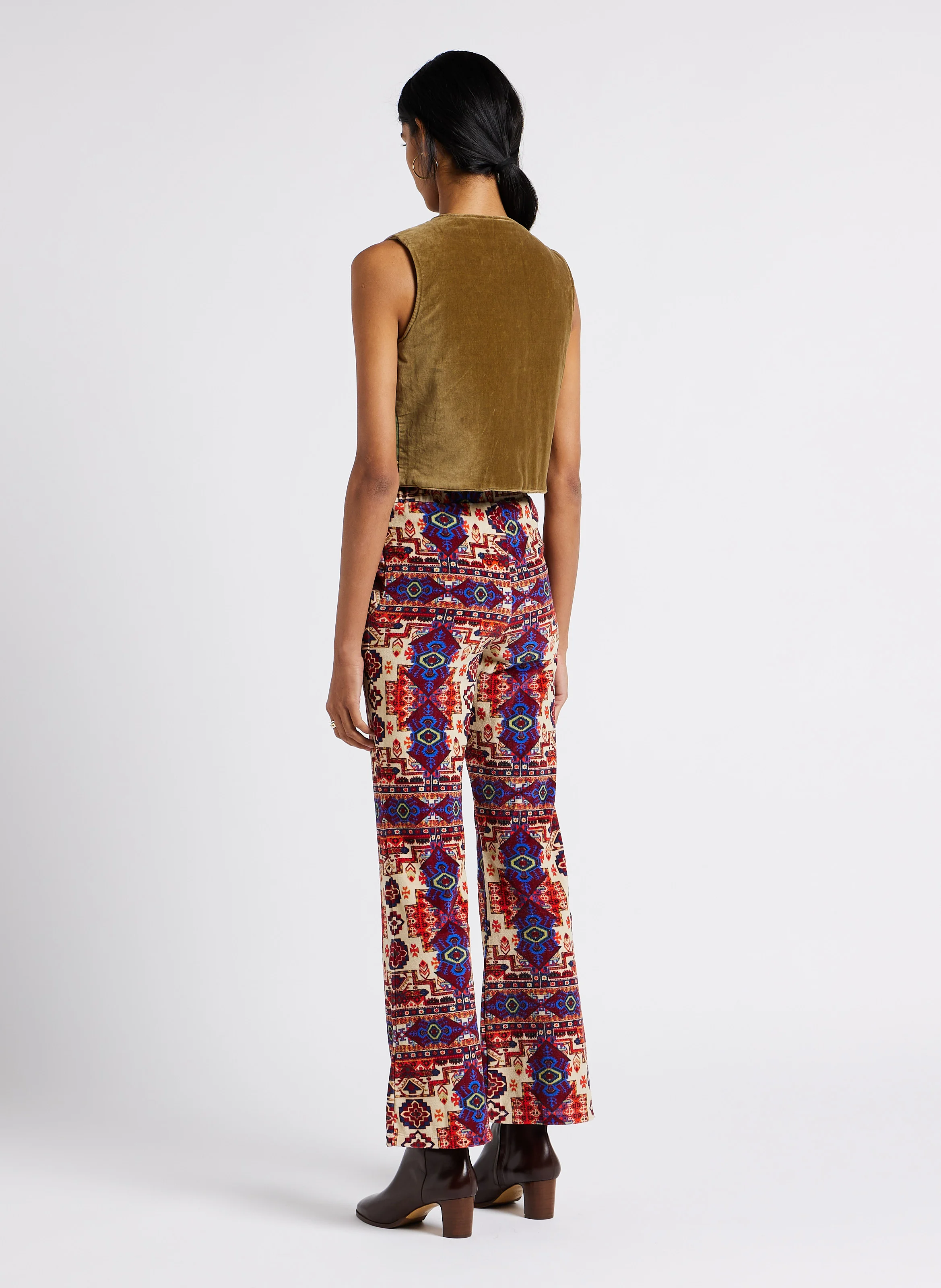 TAPESTRY - Pantalon taille haute à motif aztèque en coton | Rouge